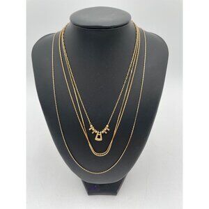 Layered Faux Gold Necklaces 4 Chains & Mini Pendant Design
